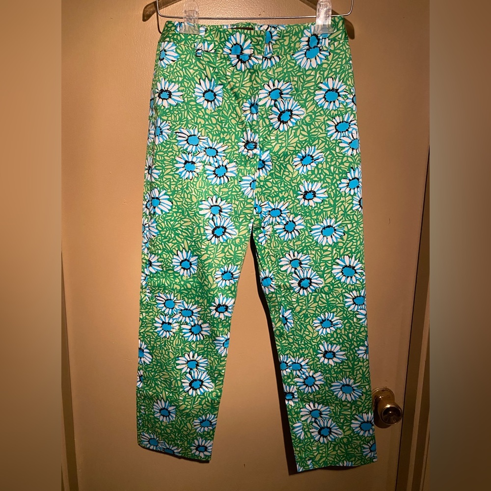 Colorful green /turquoise flowered cropped pants, 4P